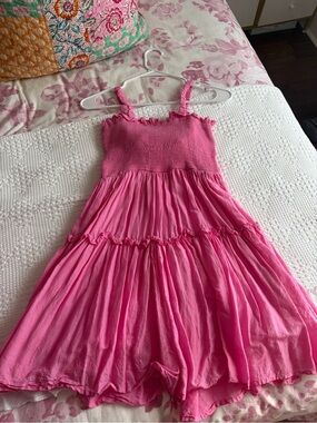 Altar'd State Bright Pink Smocked Tiered Sundress